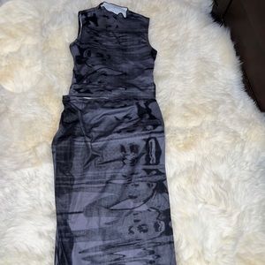 GREY GRAPHIC DESIGN SKIRT SET